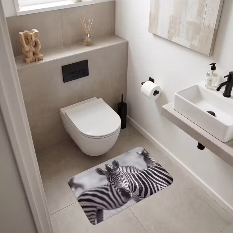 Zebra's - Zwart - Wit Badmat middel -sfeer4