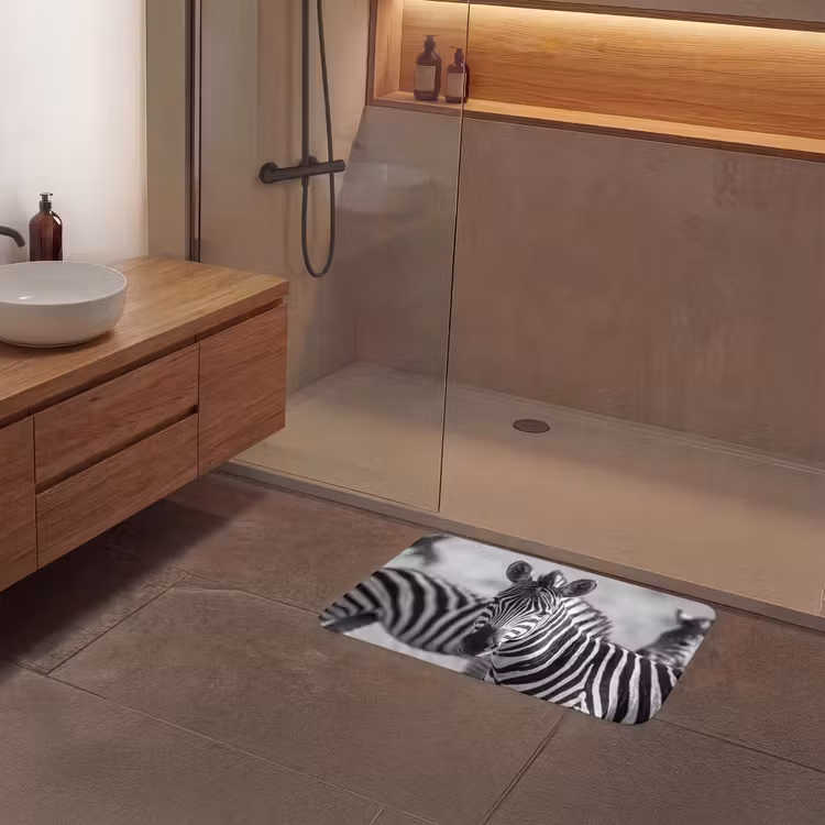 Zebra's - Zwart - Wit Badmat middel -sfeer2