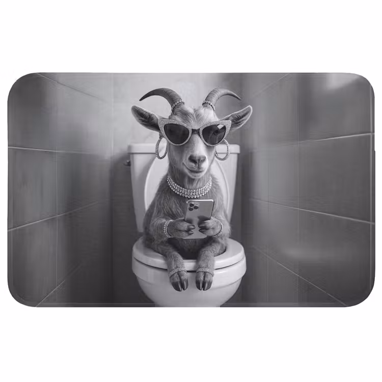 Geit - Telefoon - Toilet - Zwart - Wit Badmat middel -3d