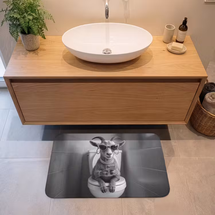 Geit - Telefoon - Toilet - Zwart - Wit Badmat middel -sfeer1