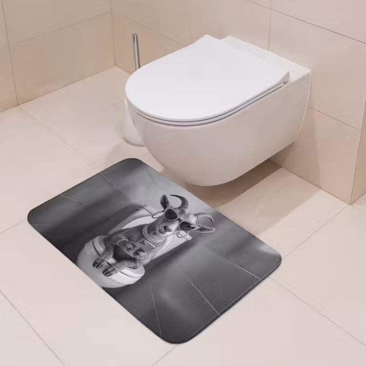 Geit - Telefoon - Toilet - Zwart - Wit Badmat middel -sfeer4