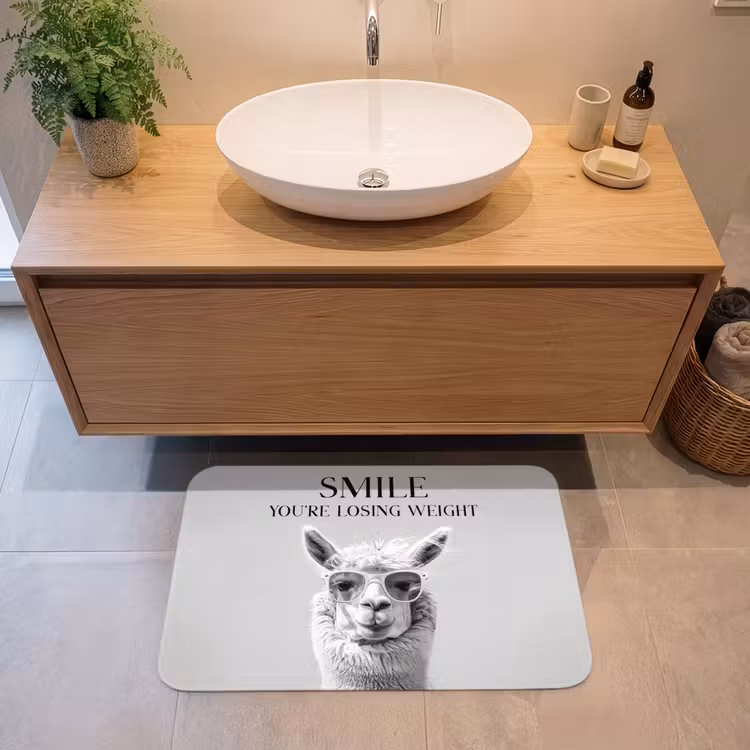 Quotes - Lama - Smile - Spreuken - Grijs Badmat middel -sfeer1
