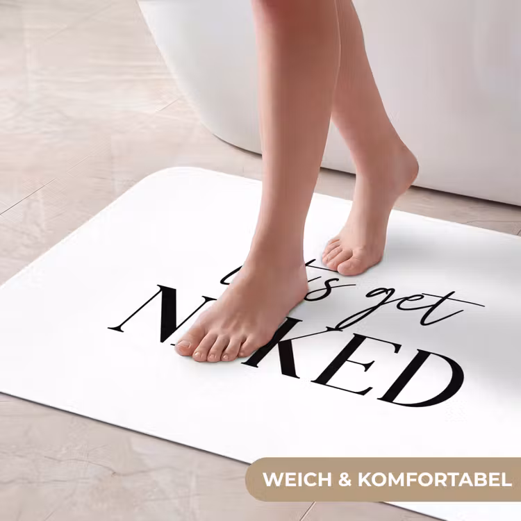 Quotes - Let's get naked - Wit - Spreuk Badmat middel -USP_ZachtDE