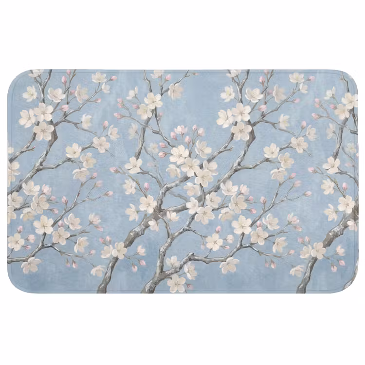 Takken - Kersenbloesem - Blauw Badmat middel -3d