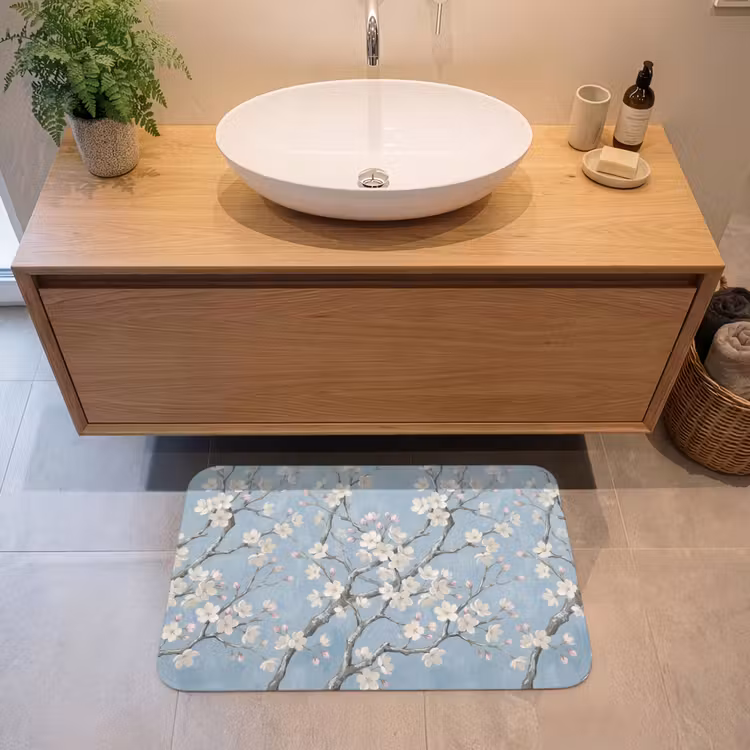 Takken - Kersenbloesem - Blauw Badmat middel -sfeer1