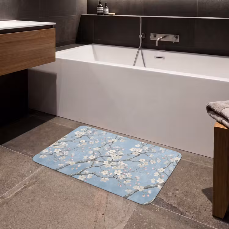 Takken - Kersenbloesem - Blauw Badmat middel -sfeer3