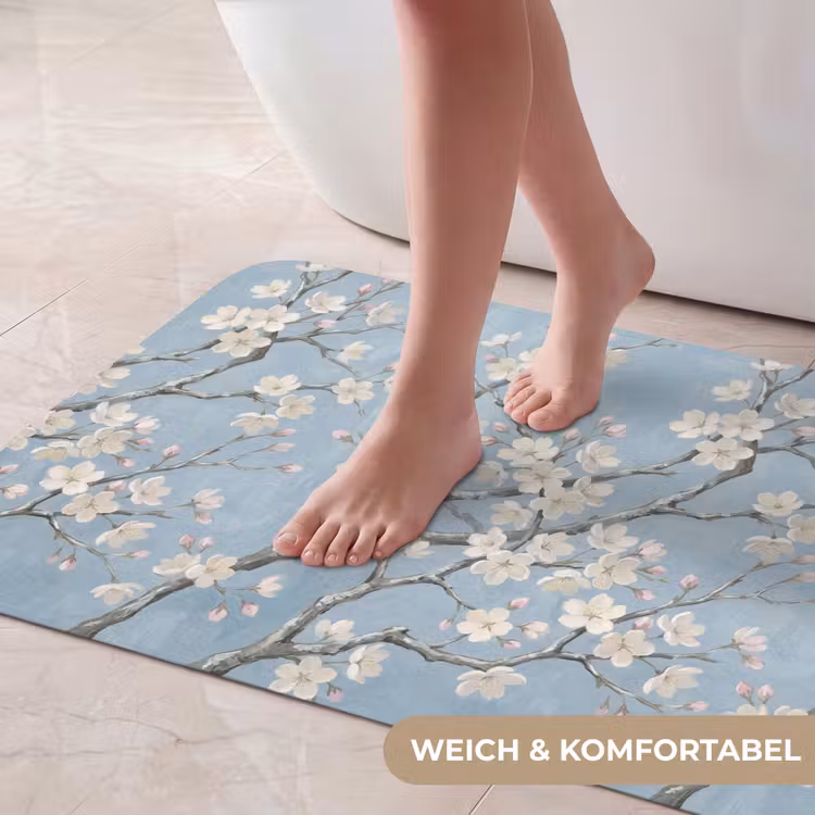 Takken - Kersenbloesem - Blauw Badmat middel -USP_ZachtDE