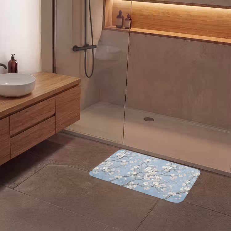 Takken - Kersenbloesem - Blauw Badmat middel -sfeer2