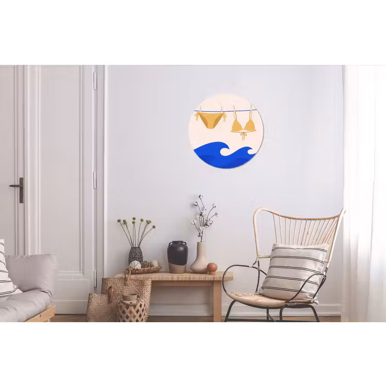 Zwemkleding - Zee - Zomer - Illustratie - Geel Wandcirkel aluminium klein -woonkamer