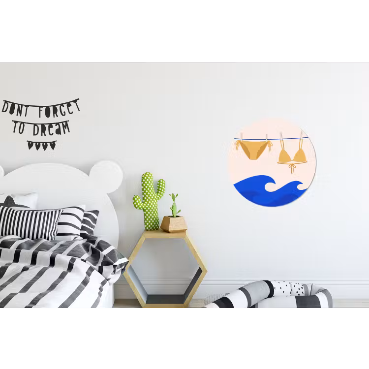 Zwemkleding - Zee - Zomer - Illustratie - Geel Wandcirkel aluminium klein -kinderkamer