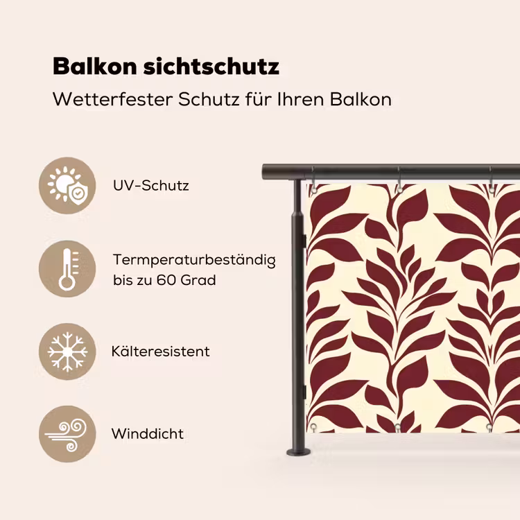 Abstract - Bladeren - Burgundy Balkonbeschermer Duitsland klein 596 -specs