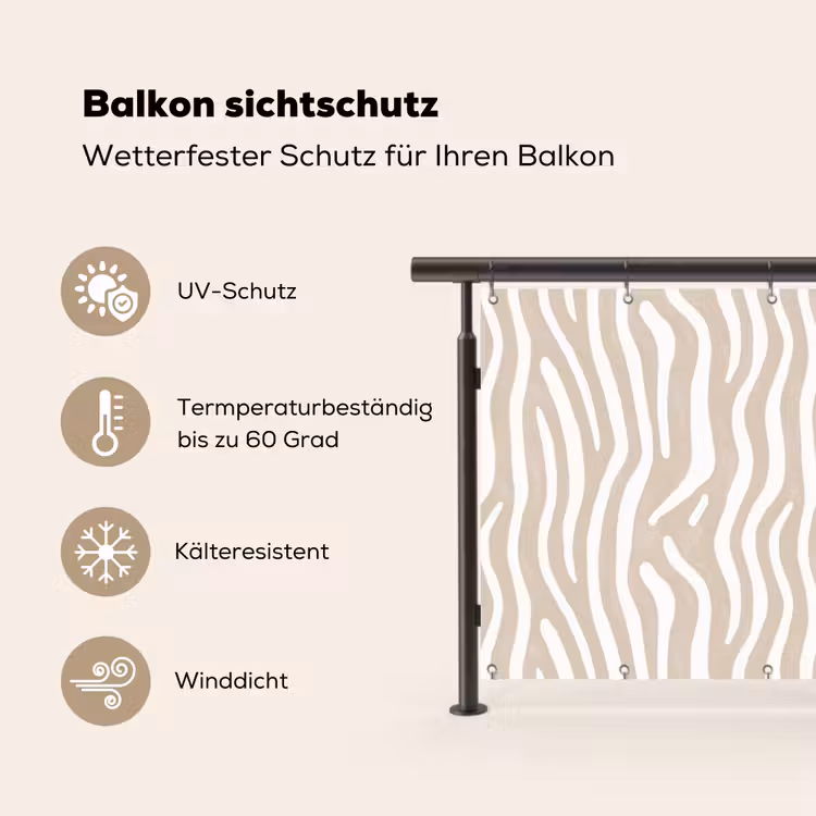 Abstract - Zebra - Beige Balkonbeschermer Duitsland klein 596 -specs