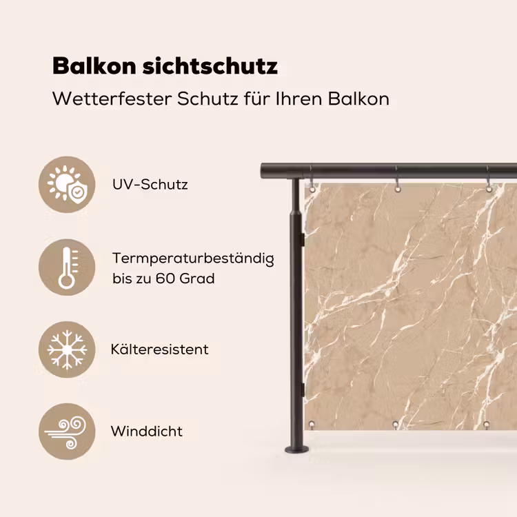 Beige - Marmer - Organisch - Wit Balkonbeschermer Duitsland klein 596 -specs