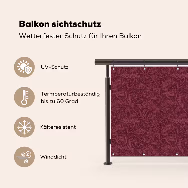 Bladeren - Patroon - Paars Balkonbeschermer Duitsland klein 596 -specs
