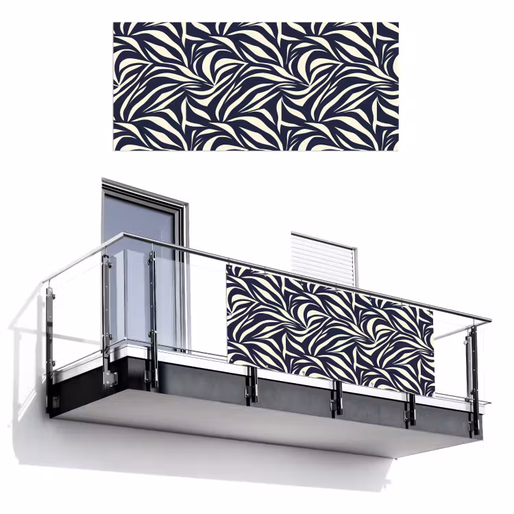Bladvormen - Blauw - Patroon - Wit Balkonbeschermer Duitsland klein 596 -3d