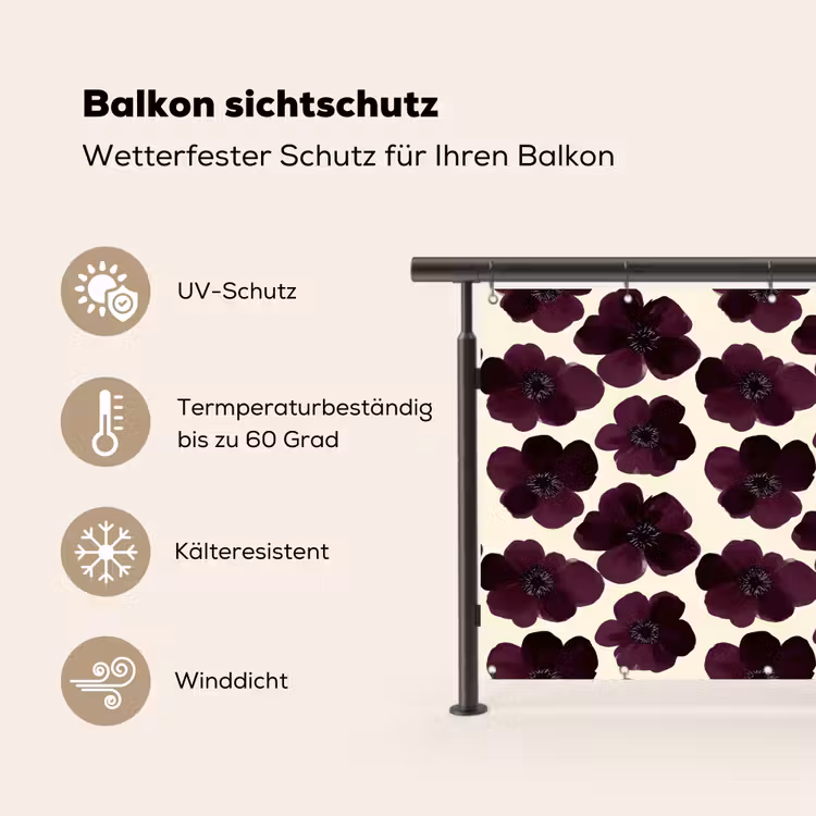 Bloemen - Aquarel - Paars Balkonbeschermer Duitsland klein 596 -specs