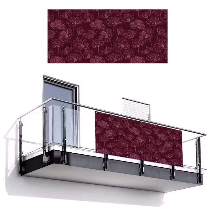 Bloemen - Patroon - Bordeauxrood Balkonbeschermer Duitsland klein 596 -3d