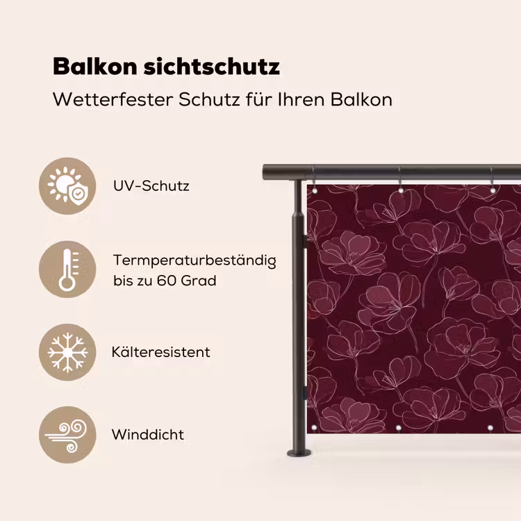 Bloemen - Patroon - Bordeauxrood Balkonbeschermer Duitsland klein 596 -specs