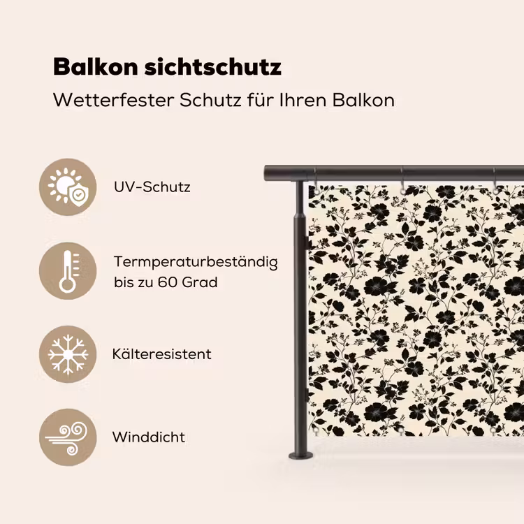 Bloemen - Dessin - Zwart Balkonbeschermer Duitsland klein 596 -specs