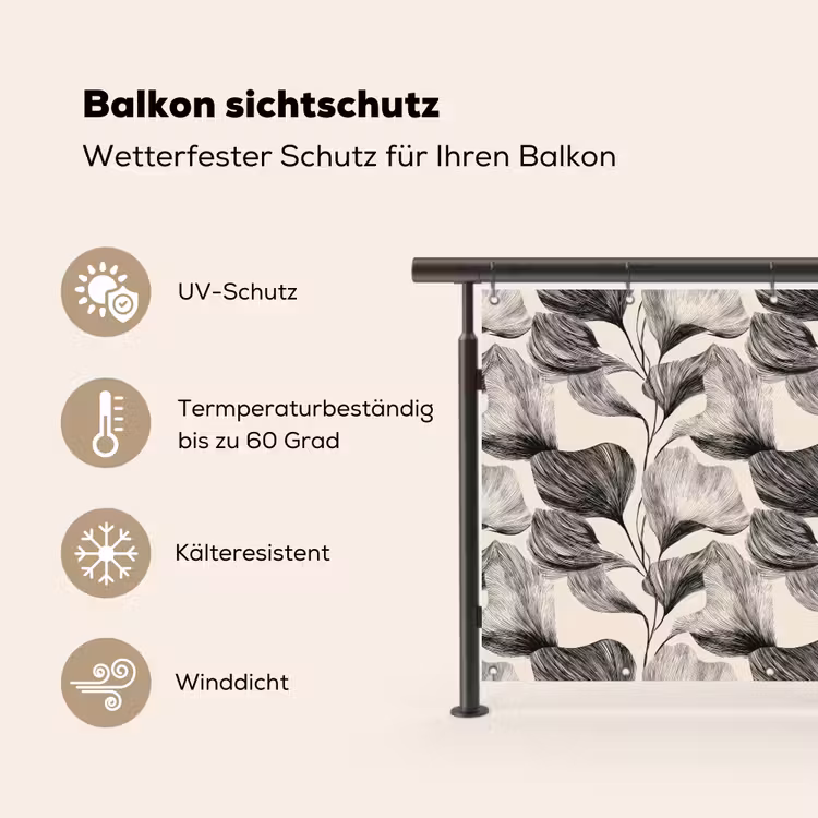 Botanisch - Bladeren - Zwart Balkonbeschermer Duitsland klein 596 -specs