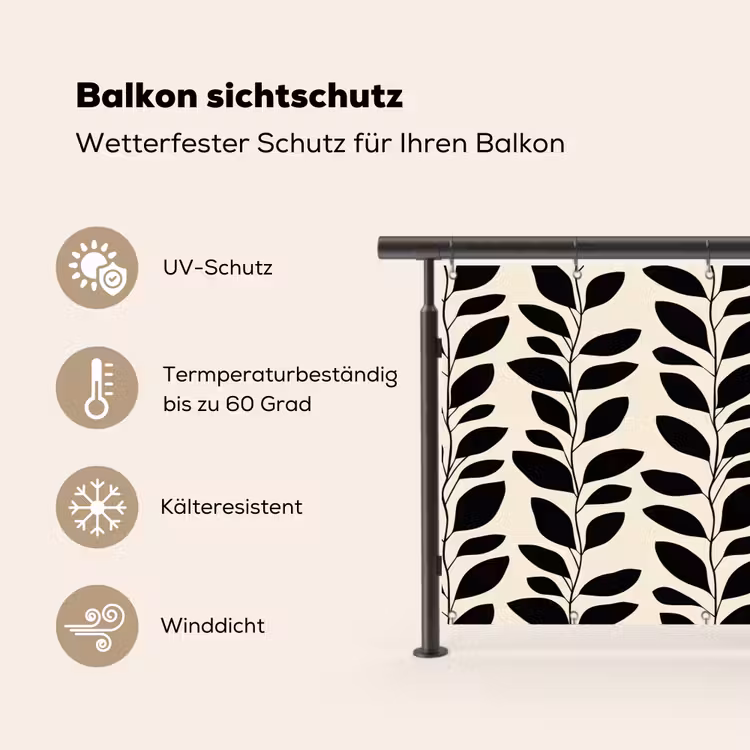 Botanisch - Dessin - Zwart - Beige Balkonbeschermer Duitsland klein 596 -specs