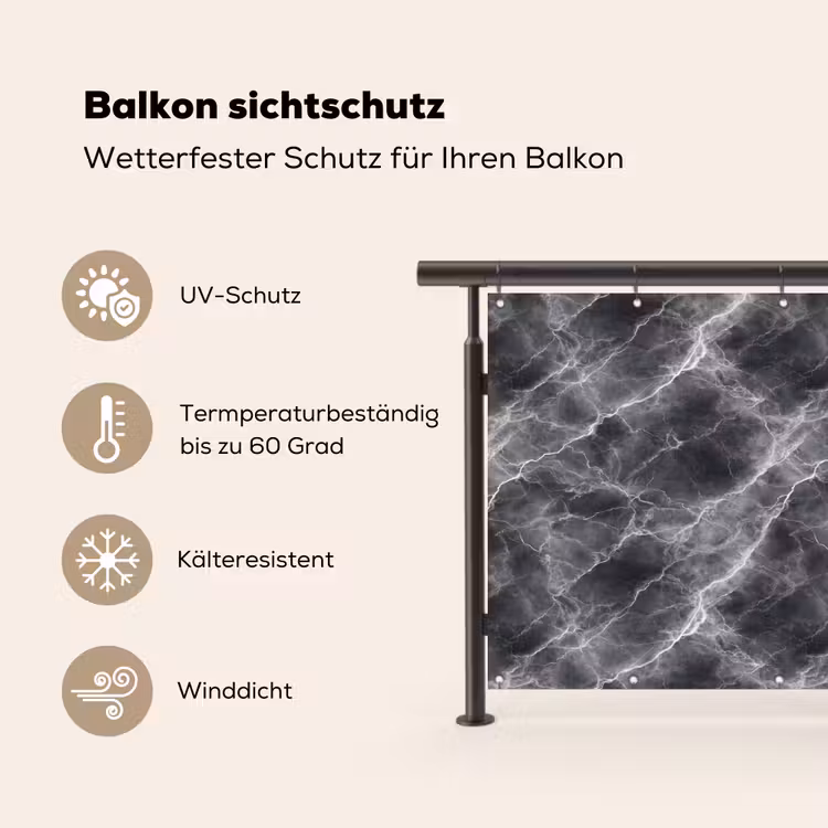 Donkergrijs - Bliksem - Marmer Balkonbeschermer Duitsland klein 596 -specs