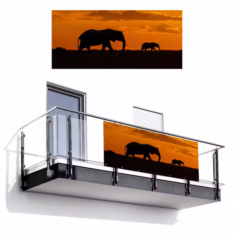 Olifanten - Savanne - Zonsondergang Balkonbeschermer Duitsland klein -3d