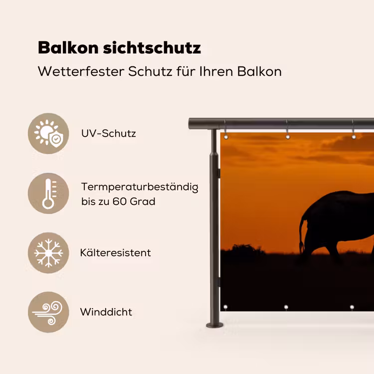 Olifanten - Savanne - Zonsondergang Balkonbeschermer Duitsland klein -specs