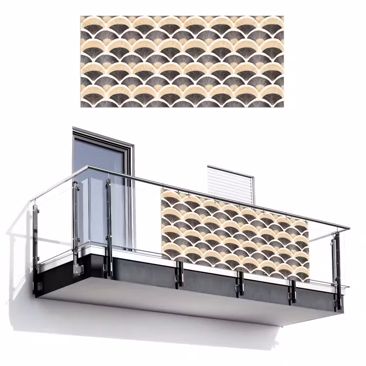 Waaier - Patroon - Zwart - Beige Balkonbeschermer Duitsland klein 596 -3d