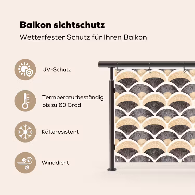 Waaier - Patroon - Zwart - Beige Balkonbeschermer Duitsland klein 596 -specs