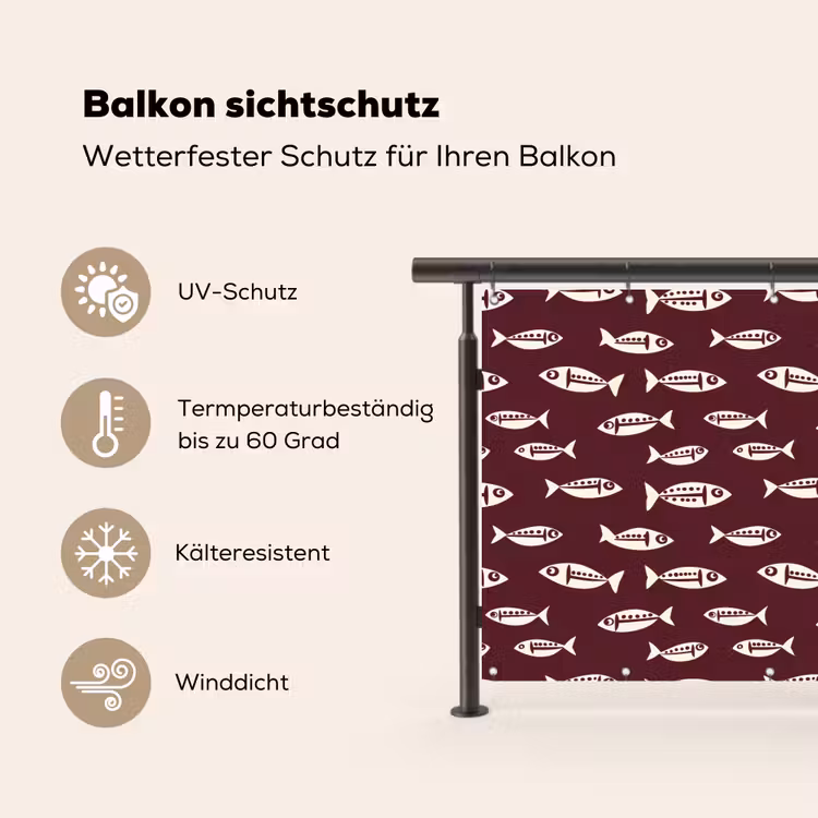 Vissen - Grafisch - Patroon - Donker Balkonbeschermer Duitsland klein 596 -specs