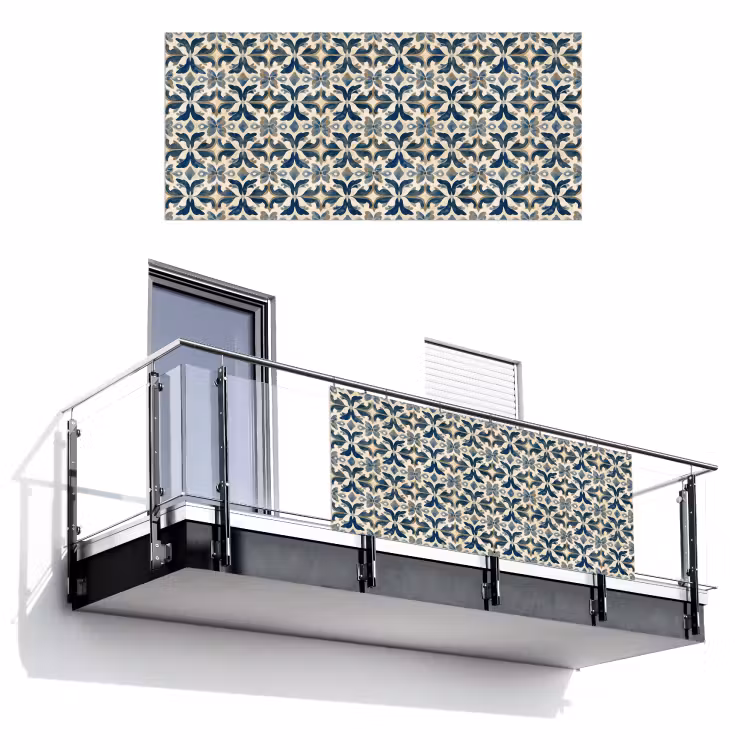 Tegel - Patroon - Blauw - Beige Balkonbeschermer Duitsland klein 596 -3d
