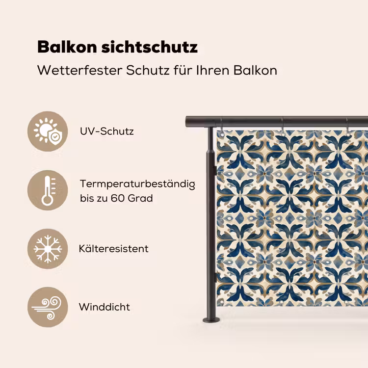 Tegel - Patroon - Blauw - Beige Balkonbeschermer Duitsland klein 596 -specs