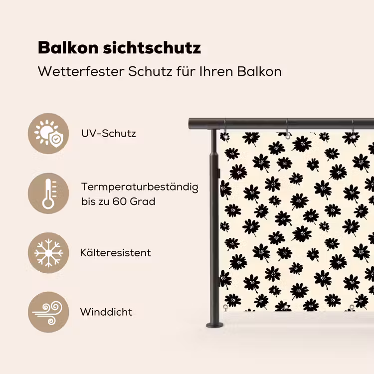 Madeliefjes - Grafisch - Zwart - Beige Balkonbeschermer Duitsland klein 596 -specs
