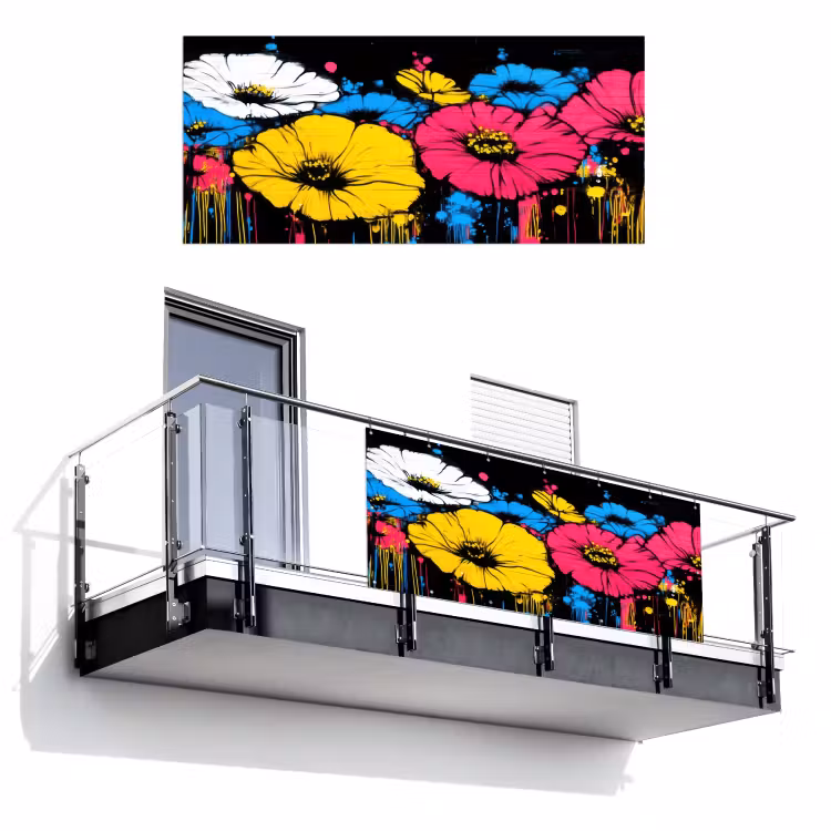 Graffiti - Bloemen - Kleur Balkonbeschermer Duitsland klein -3d