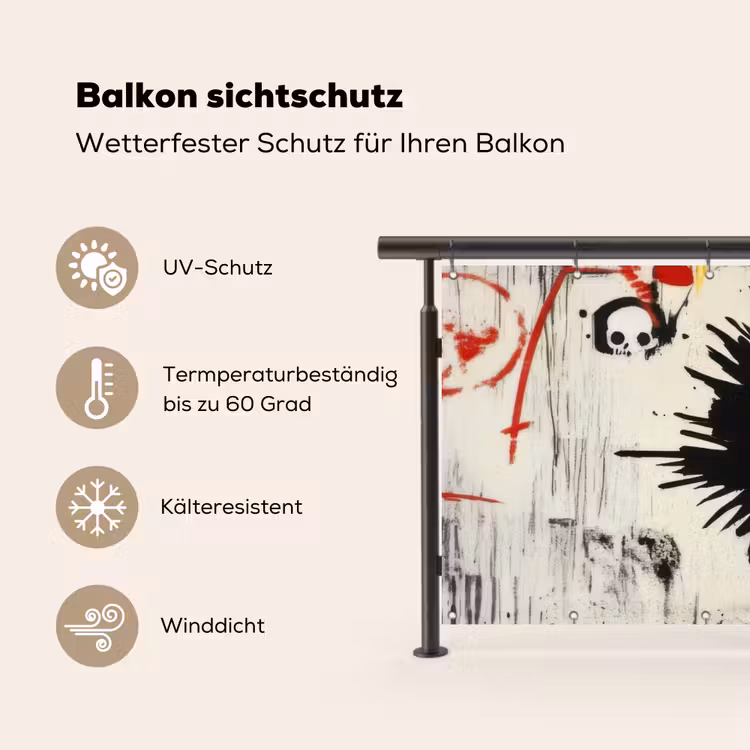 Graffiti - Schedel - Abstract - Rood Balkonbeschermer Duitsland klein -specs