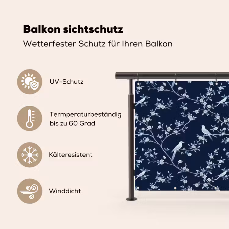 Grafisch - Bloesemtak - Blauw Balkonbeschermer Duitsland klein 596 -specs