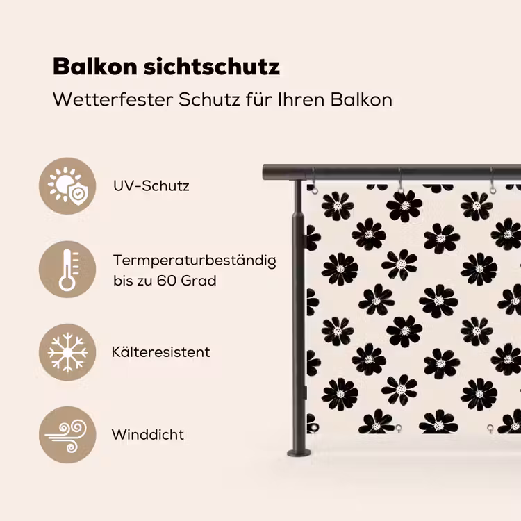 Grafisch - Madeliefjes - Zwart - Beige Balkonbeschermer Duitsland klein 596 -specs