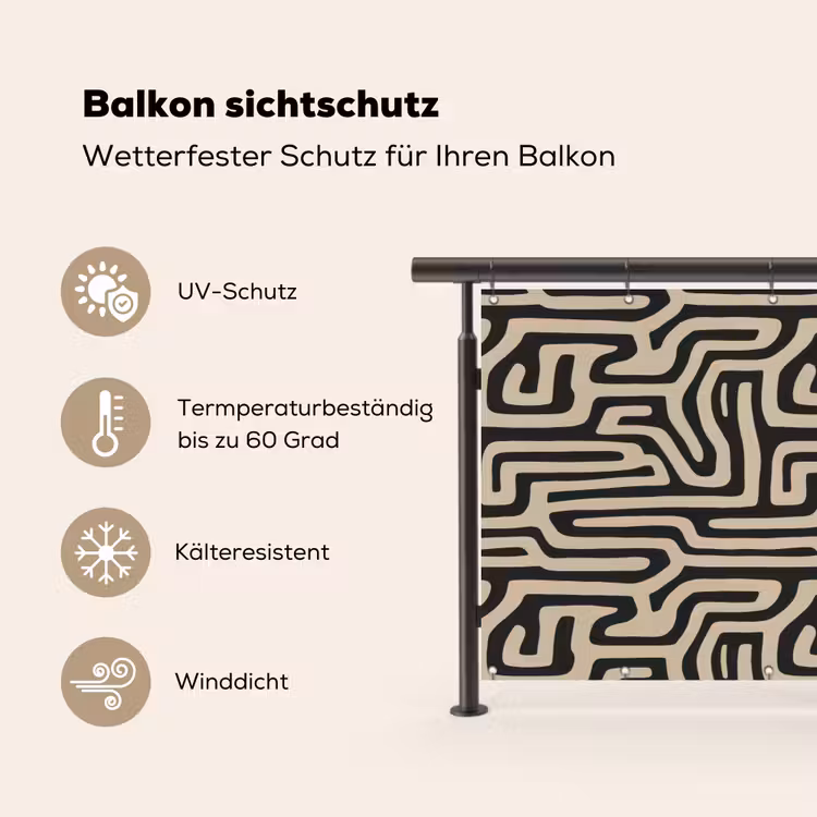 Grafisch - Lijnen - Zwart Balkonbeschermer Duitsland klein 596 -specs