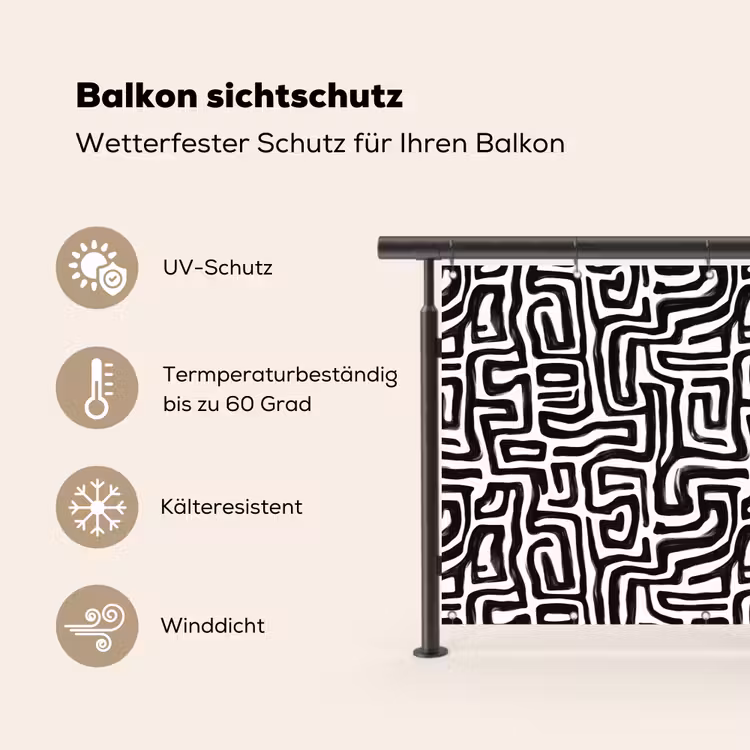 Grafisch - Lijnen - Zwart - Wit Balkonbeschermer Duitsland klein 596 -specs