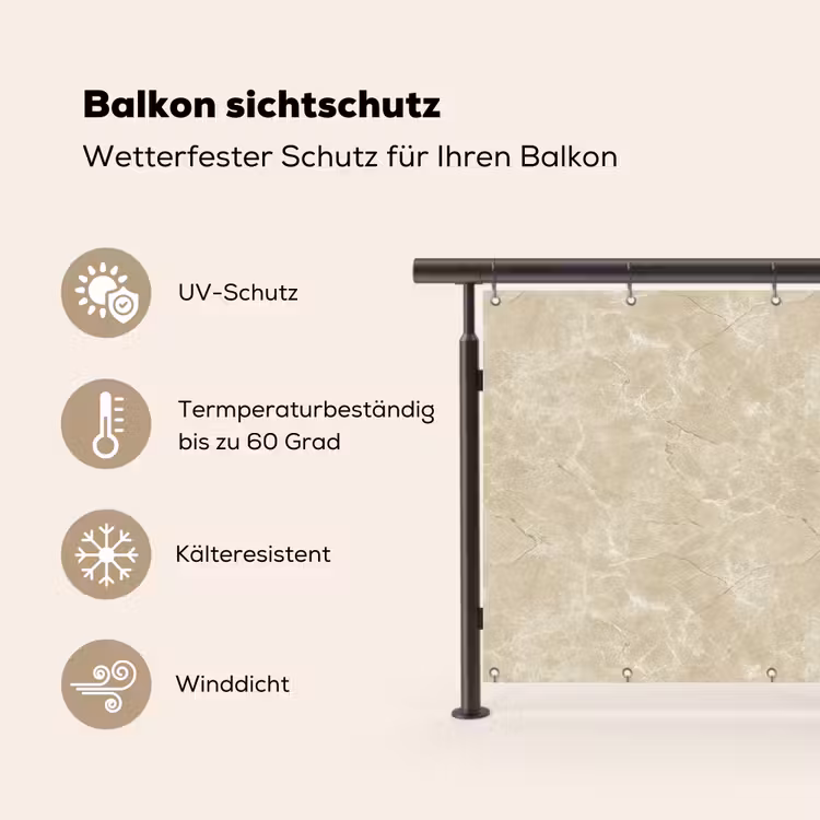 Lichtbeige - Marmer - Diffusie adering Balkonbeschermer Duitsland klein 596 -specs