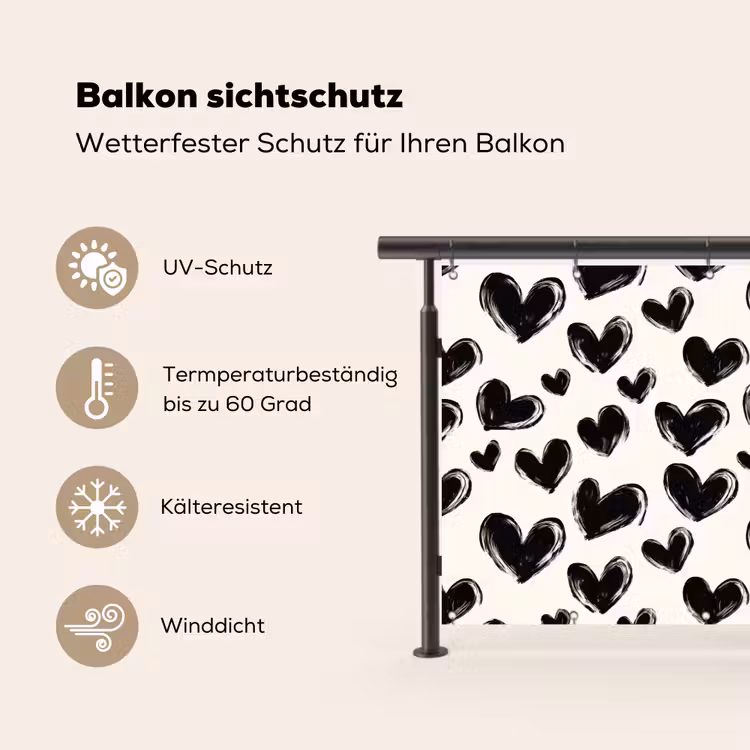 Hartjes - Patroon - Zwart Balkonbeschermer Duitsland klein 596 -specs