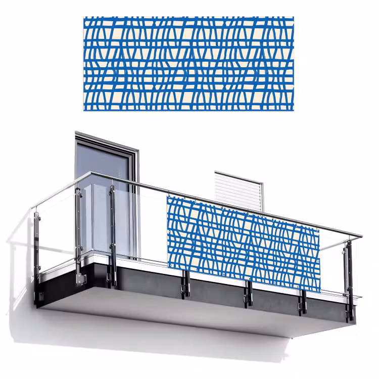 Ruitpatroon - Blauw - Crème Balkonbeschermer Duitsland klein 596 -3d