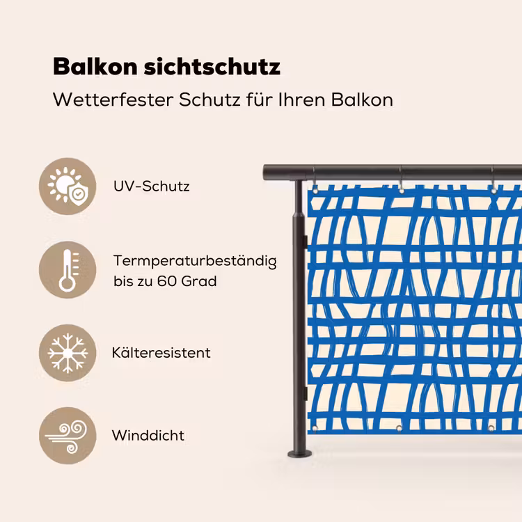 Ruitpatroon - Blauw - Crème Balkonbeschermer Duitsland klein 596 -specs