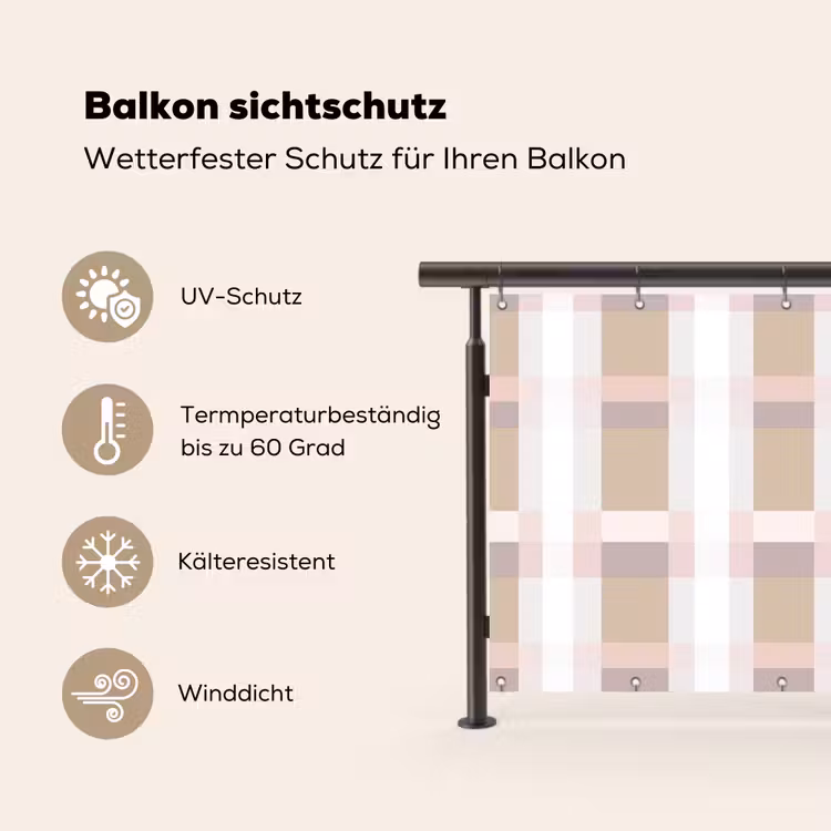 Ruitpatroon - Aardetinten - Minimalistisch Balkonbeschermer Duitsland klein 596 -specs
