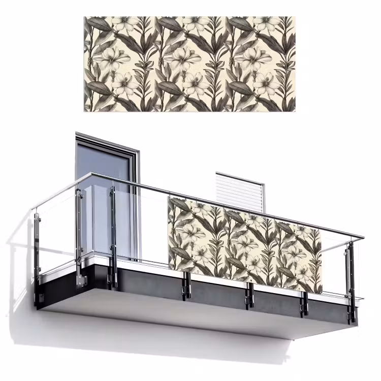 Klassiek - Botanisch - Zwart - Beige Balkonbeschermer Duitsland klein 596 -3d