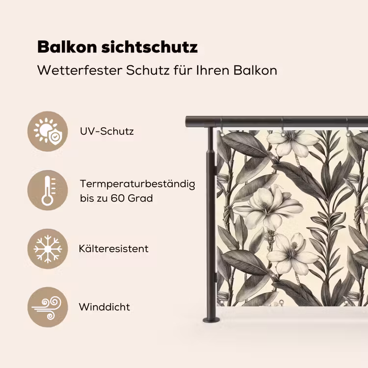 Klassiek - Botanisch - Zwart - Beige Balkonbeschermer Duitsland klein 596 -specs