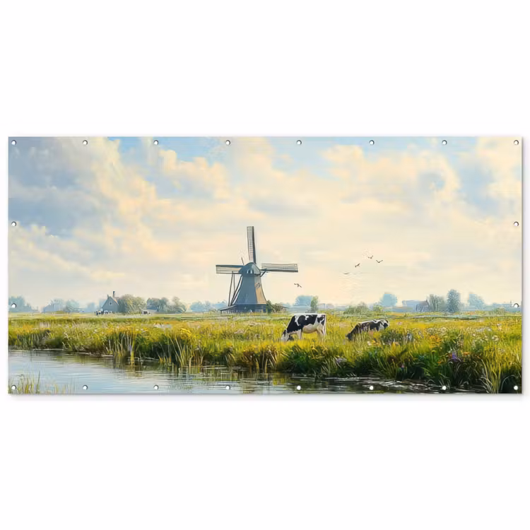 Koeien - Windmolen - Weide - Blauw Balkonbeschermer Duitsland klein -zz_3d