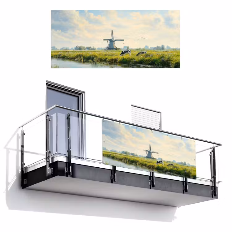 Koeien - Windmolen - Weide - Blauw Balkonbeschermer Duitsland klein -3d