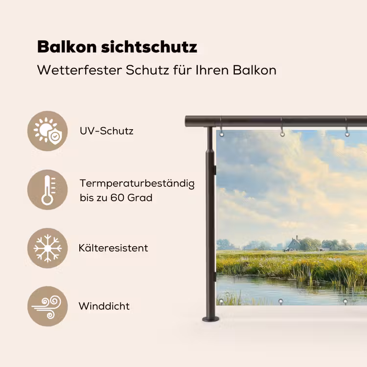 Koeien - Windmolen - Weide - Blauw Balkonbeschermer Duitsland klein -specs